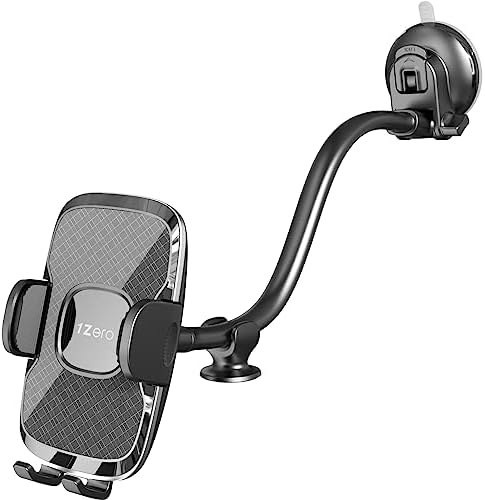 1Zero Gooseneck Phone Holder for Car and Truck, 14-Inch Arm, Suction cup + anti-shake stabilizer