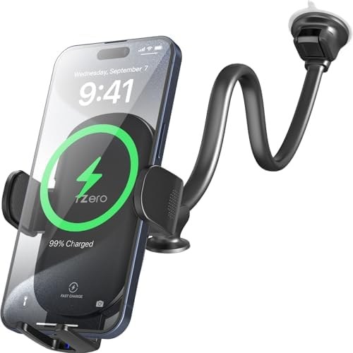 1Zero Gooseneck Phone Holder for Car and Truck, 14-Inch Arm, With wireless charger